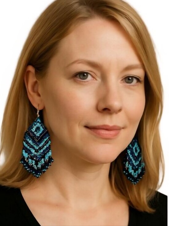 Hand Crafted Jewelry - Handcrafted Beaded Lotus Dangle Earrings 925 Silver